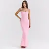 Estilo Europeu e Americano Feminino Primavera e Verão Temperamento Saia Longa Nova Moda Sexy Costas Nuas Plissado Vestido de Alça Larga Atacado Estoque Pronto