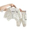 Traje de Primavera y Otoño para Niños 2025 Bebé Nuevo Estilo Coreano Estilo Occidental Tie-Dye Bordado Conjunto de Tres Piezas Ropa de Bebé de Otoño de Moda