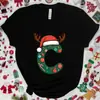 Camiseta Navideña para Mujer con Gráfico de Letra A-Z, Estampado de Letra de Papá Noel, Top Casual para Fiesta Navideña