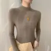 Suéter de Cachemira de Cuello Alto sin Costuras para Otoño e Invierno, Sencillo, Ajustado, de Punto para Mujer, Prenda Base de Lana