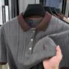 Camisa de Punto de Manga Corta para Hombre Nueva de Verano 2026, Suéter de Moda Estilo Coreano con Cuello Bordado Jacquard para Hombres de Mediana Edad