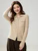 Novo Suéter de Caxemira Feminino Gola Polo Zíper Duplo Tricô Cardigã Emagrecedor Estilo Minimalista Fashion Casual Simples