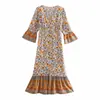 Vestido Cárdigan Largo de Punto con Estampado de Posicionamiento para Mujer, Estilo Europeo y Americano, Otoño 2024 9649