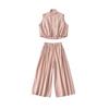 Chaleco Retro de Trabajo con Cuello Alto Sin Mangas Crop Top para Mujer Pantalones Casuales de Pierna Ancha Rectos con Cintura Elástica y Cordón Traje