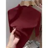Nuevo Top de Punto Blanco Ajustado para Mujer de Primavera y Otoño con Cuello Semi Alto y Mangas Tres Cuartos