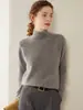 Novo suéter feminino de cashmere puro para outono e inverno, gola alta discreta, espessado para aquecimento, corte justo e que valoriza a silhueta, perfeito como peça de base ou blusa de tricô