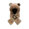 Conjunto de Dos Piezas de Gorro y Bufanda de Oso Lindo para Mujer Invierno Forrado de Polar y Engrosado Nuevo Cálido Felpa Gorro con Capucha y Bufanda
