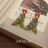 Nuevos aretes de árbol de Navidad con goteo de aceite, atmósfera, sentido de la moda, alto valor de color, combinan con todo, personalidad, aretes de lazo rojo