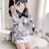 Pijama de Invierno de Terciopelo para Mujer con Pintura de Tinta Otoñal, Camisola, Conjunto de Dos Piezas, Ropa de Dormir Estilo Antiguo con Almohadillas en el Pecho