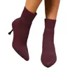 Botas Martin de comercio exterior para mujer, nuevo estilo coreano de moda otoño/invierno, punta fina, tacón alto, tejido elástico, ajuste ceñido