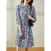 Vestido de seda de manga corta de longitud media estilo francés Platycodon, nuevo modelo de verano 2026, elegante vestido de seda para mujer