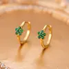 Pendientes de Plata de Ley S925 de Venta Caliente Transfronteriza Estilo Coreano con Circonita Verde Incrustaciones de Diamante, Pendientes de Flor de Lujo Ligero de Moda y Elegantes para Mujer