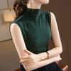 Camiseta de Base Acanalada para Mujer 2025, Camisola de Cuello Medio Alto, Capa Interior Elástica, Top que Ceñe la Cintura, Se Puede Usar por Fuera, Mangas Cortas