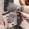 Meias de Lã Estilo Fair Isle Outono e Inverno, Meias Grossas de Cano Médio Boneco de Neve com Fio Pontilhado Estilo Japonês, Meias Largas Quentes e Grossas
