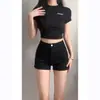 Shorts Jeans de Verão 2026 Novo Estilo Elástico de Cintura Alta para Mulheres, Shorts Finos Elásticos Soltos Emagrecedores, Versátil Preto