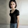 Verano Nuevo Manga Corta 2024 Estilo Americano Cuello U Texturizado Ajustado Top Interior Camiseta de Hombro para Mujer