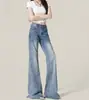 Jeans de campana retro americanos azul claro para mujer, nuevos de primavera y otoño, de cintura alta, adelgazantes, elásticos, que no aprietan