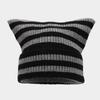 Sombrero de Orejas de Gato a Rayas Blancas y Negras Estilo Coreano de Celebridad de Internet Cálido Sombrero Jersey Sombrero Tejido Moderno Combinable Sombrero para el Frío