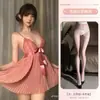 Camisola sexy estilo francês, novo vestido de alça plissado retrô com laço doce e decote V profundo, pijamas para casa para mulheres