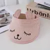 Sombrero de paja para niños para protección solar en verano, lindo sombrero de paja abierto con orejas de conejo, sombrero de paja transpirable para bebés niños y niñas