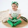 Roupas de Verão para Bebê St. Roupas Infantis Dia de São Patrício Conjunto Macacão de Manga Curta com Estampa de Letras para Bebês