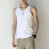 Colete americano de cor sólida masculino, colete de verão, camiseta externa, roupa esportiva, fitness, branca, gola redonda, sem mangas
