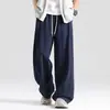 Calças de linho para homens para primavera e outono, calças esportivas casuais masculinas soltas de verão, calças retas de perna larga, calças masculinas Yamamoto de seda gelada