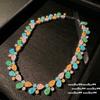 Colar de pedra preciosa de arco-íris vintage italiano banhado a ouro 18K cor de lágrima tesouro brincos de zircônia