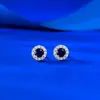 Mu Jing Nuevos Pendientes de Tachuela Redondos Pavimentados de Plata de Ley S925 Cultivados Rojos Verdes Azules Rosas para Mujer Pequeños Delicados Modernos para Viajar en Tren en Vivo Transfronterizos
