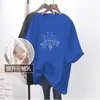Camiseta de Lactancia de Verano Blanca de Manga Corta, Holgada, Delgada, con Apertura Lateral, para Salir en el Posparto, Top de Longitud Media con Dibujos Animados