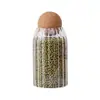 Frasco de Vidrio Redondo con Rayas Verticales y Tapón de Corcho, Frasco Transparente para Frutas Secas, Granos y Cáscara de Mandarina Seca, Adecuado para Almacenar Té