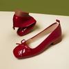 Zapatos de Ballet Zapatos de Mujer Franceses Piel Suave Estilo Chanel Punta Cuadrada Zapatos Planos Boca Baja Suela Blanda Cuatro Estaciones Lazo Nuevo Estilo