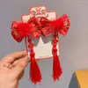 Grampo de Cabelo de Ano Novo para Menina Antigo Estilo Chinês Infantil Fita com Franjas Escorrendo Grampo Hanfu Acessórios de Cabelo Vermelhos para o Dia de Ano Novo