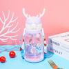 Vaso de plástico de dibujos animados con pajita para niños, creativo, lindo, deportivo, portátil, con correa para bebé, taza de agua