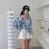 Suéter Color Block Listrado Estilo Coreano Camiseta Casual Solta de Manga Longa para Mulheres, Novo Estilo Primavera e Outono, Comprimento Médio, Top Versátil