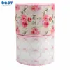 Lazo Rosa, Estampado Floral Rosa, Cinta de Imitación Lino con Borde de Hierro, Corona, Empaque de Caja de Regalo, Cinta Decorativa