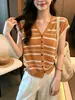 Camiseta de Tricô com Gola U de Manga Curta para Mulheres, Estilo Fino de Verão, Estilo Coreano, Slim Fit, Top Curto Sem Manga, Shisanxing Guangzhou em Estoque