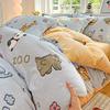 Conjunto de Quatro Peças de Veludo Espesso Quente de Inverno com Flocos de Neve e Veludo Leite Cobertor de Edredom de Veludo Dupla Face Lençóis de Cama Conjunto de Três Peças para Dormitório