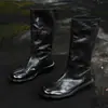 Botas Lavables de Piel de Caballo hasta Media Pantorrilla para Mujer, Nuevo Estilo Otoño e Invierno, Piel Genuina por Dentro y por Fuera, Punta Redonda, Tacón Medio Grueso, Slip-On, Botas de Media Pantorrilla para Mujer
