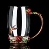 Caneca de Vidro Esmaltado para Uso Doméstico, Caneca de Café Criativa e Luxuosa para Mulheres, Alto Valor Estético, Caneca de Café da Manhã com Tampa para Leite de Soja, Presente