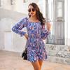 Liquidación Ropa de Mujer Transfronteriza Sitio Independiente Wish Amazon Ebay Vestido Estampado Hombros Descubiertos Artículo Popular de Exportación