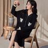 Pijama nuevo para mujer de manga larga de algodón de largo medio camisón casual simple transpirable cómodo juvenil para estar en casa