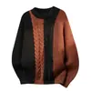 Otoño Invierno Nuevo Suéter de Punto Holgado con Cuello Redondo y Bloques de Color para Hombre Moda Juvenil Capa Base Casual