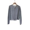 Chaqueta elegante de cuello redondo para mujer, 100% lana pura, con hebilla plateada, color gris, primavera y otoño