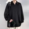 Suéter Masculino Primavera 2025 Novo Estilo de Hong Kong Solto Gola Lapela Roupas Casuais Camiseta Interna de Manga Longa Camisa Base Masculina