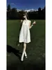 Vestido camisola sin mangas de longitud media, suave y casual para mujer, estilo vacacional de verano, top babydoll de lino sin hombros