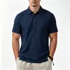 Comercio Transfronterizo Camisa Casual para Hombre de Algodón y Lino de Manga Corta, Color Sólido, Ligera, Corteholgado, Texturizada, Botón Color Madera Vintage