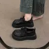 Zapatos de cuero para mujer estilo JK de suela gruesa y versátiles, nuevo modelo otoño 2026, zapatos casuales con cordones para aumentar la altura de estudiantes para mujeres