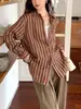 Camisa de Lino Rayada Tejida por Color Estilo Old Money para Mujer, Nueva Simple Casual Elegante de Manga Larga Otoño/Invierno 2026 para Usar en Capas