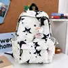 Mochila Estilo Americano Estilo Ins Gris Niebla Degradado con Diseño Dulce y Fresco, Modelo para Parejas para Escuela, Clase, Vacaciones y Viaje